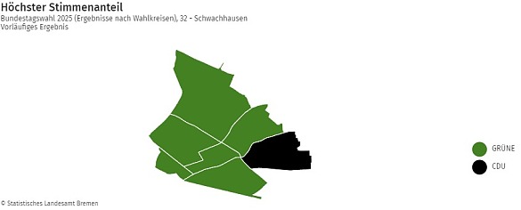 Bundestagswahl am 23.02.2025: höchste Stimmanteile in den Ortsteilen des Stadtteils Schwachhausen